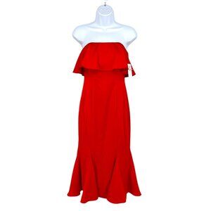 Liv Foster Ruffle Crepe Back Satin Red Popover Dress Size 0 NWT